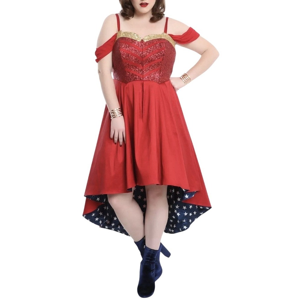 DC Comics Wonder Woman Dress Womens Sz 16 Sequin Cosplay Costume Retro Red Plus